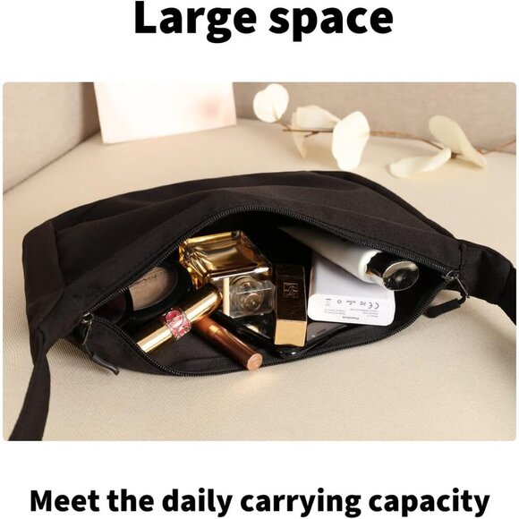 Small Sling Crossbody Bag for Women & Men, Trendy Mini Crescent with 2 Zippers - Picture 6 of 9